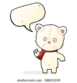 cartoon waving polar bear with speech bubble