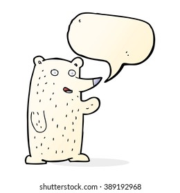 cartoon waving polar bear with speech bubble