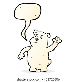 cartoon waving polar bear with speech bubble