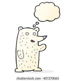 cartoon waving polar bear with thought bubble