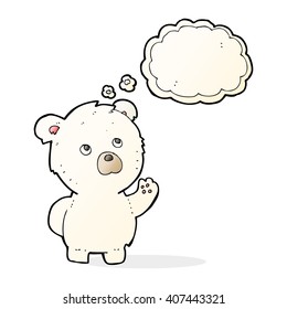 cartoon waving polar bear with thought bubble