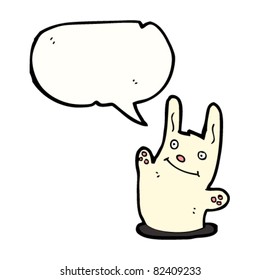 cartoon waving rabbit in burrow