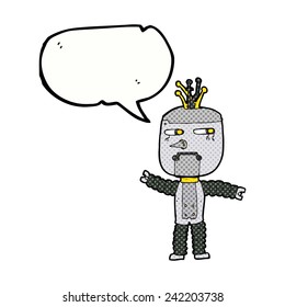 cartoon waving robot with speech bubble