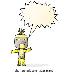 cartoon waving robot with speech bubble