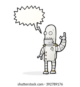cartoon waving robot with speech bubble