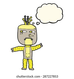 robot agitador de dibujos animados con burbuja de pensamientos