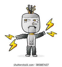 cartoon waving robot with thought bubble