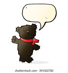 cartoon waving teddy black bear with speech bubble