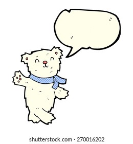 cartoon waving teddy polar bear with speech bubble