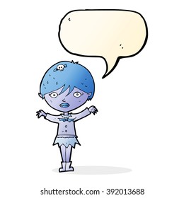 cartoon waving vampire girl with speech bubble