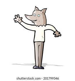 cartoon waving wolf man