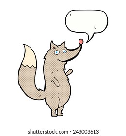 cartoon waving wolf with speech bubble