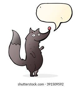 caricatura saludando al lobo con burbuja de habla