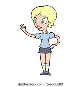 cartoon waving woman