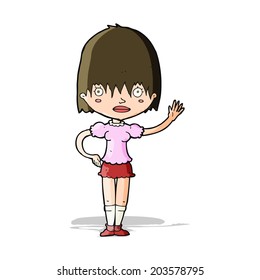 cartoon waving woman