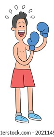 Cartoon weak and scared boxer man, vector illustration. Colored and black outlines.
