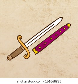 Cartoon Weapon. Cute Hand Drawn Vector illustration, Vintage Paper Texture Background