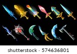 Cartoon weapon icons set with colorful sword knife mace sabre axe for game design isolated vector illustration
