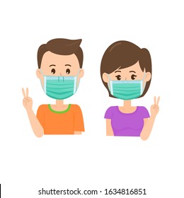 Cartoon wearing  Face Mask vector