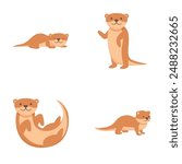 Cartoon weasel icons set cartoon vector. Mink ferret character. Cute animal