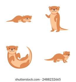 Cartoon weasel icons set cartoon vector. Mink ferret character. Cute animal