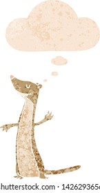 cartoon weasel with thought bubble in grunge distressed retro textured style