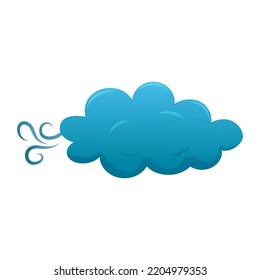 Cartoon weather illustration for kids, web icon. Cute illustration of dark blue cloud with wind. Thunderstorm