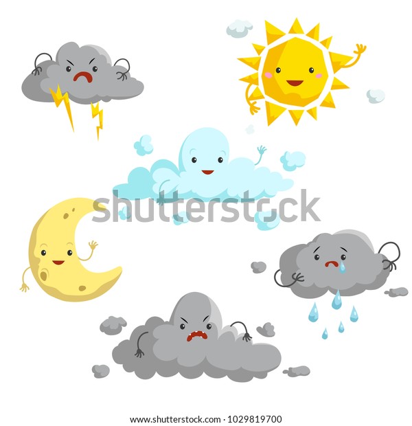 Cartoon Weather Mascots Set Comic Anime Stock Vector (Royalty Free ...