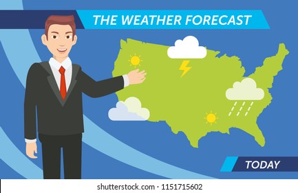 Cartoon Of Weather Prediction For Today Are Announce By The Reporter