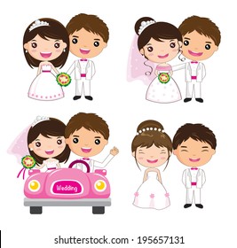cartoon wedding couple set