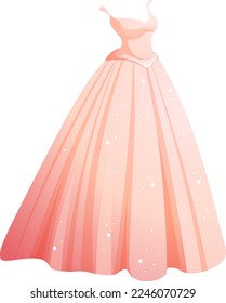 Cartoon wedding dress, long pink bride or princess dress isolated