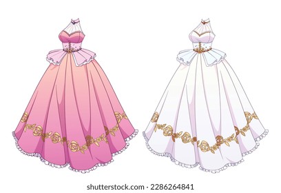 Cartoon wedding dress set. Hand drawn vector