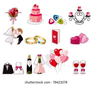 cartoon wedding icon set