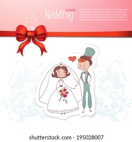 Cartoon wedding invitation. Vector illustration