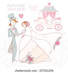 Cartoon wedding invitation. Vector illustration