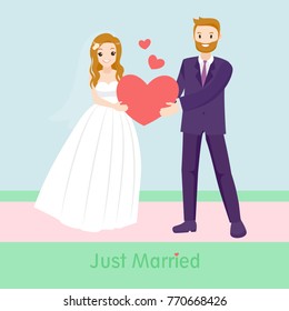 cartoon wedding people take heart and smile happily