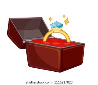 cartoon wedding ring in a box. vector illustration