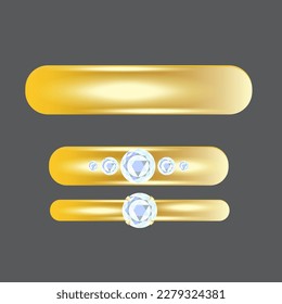 Cartoon wedding rings on top. Happy birthday. Wedding invitation. Vector illustration.