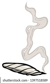 Cartoon weed cigarette with smoke. Isolated on white background. Vector icon.