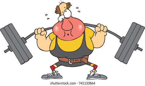 Cartoon Weight Lifter Who Is Turning Red In The Face 