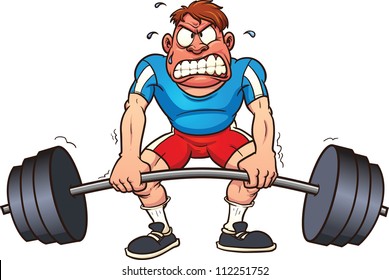 Cartoon weightlifter struggling. Vector illustration with simple gradients. All in a single layer.