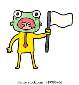 cartoon weird alien with flag