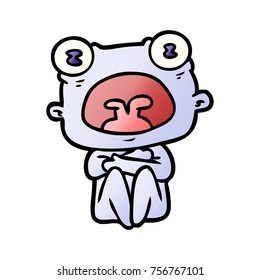 cartoon weird alien huddled up