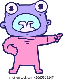 desenho animado estranho alienígena gritando em cor neon brilhante