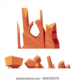 Cartoon Weird Brown Rock Set Vector Isolated Landscape Elements For Video Game Design