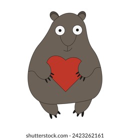 Cartoon Weiße Groundhog mit rotem Herzen einzeln auf Weiß. Valentinstag-Design im trendigen Minimalismus-Stil. Vektorgrafik kann T-Shirt Print, Web und Social Media Banner verwenden. EPS10 Bearbeitbar