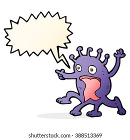 cartoon weird little alien with speech bubble