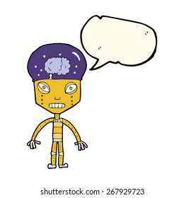 cartoon weird robot with speech bubble
