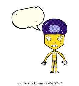 cartoon weird robot with speech bubble