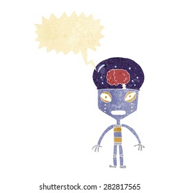 cartoon weird robot with speech bubble